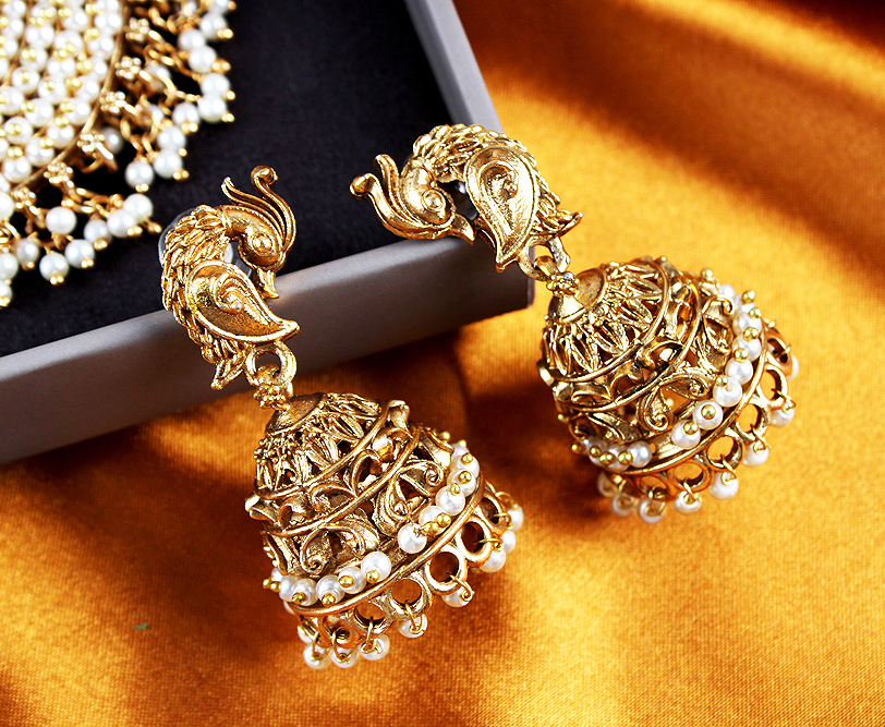 traditional gold plated lakshmi kasu long necklace set with jhumka traditional gold plated lakshmi kasu long necklace set with jhumka