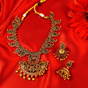 traditional gold plated ganesha temple necklace set