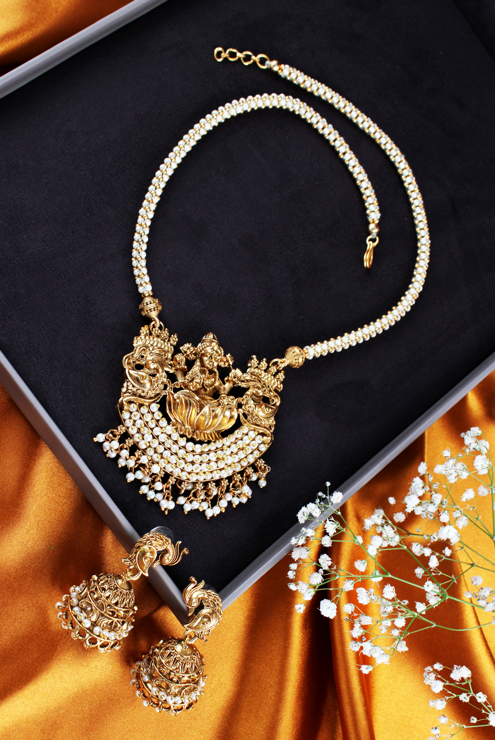 traditional gold plated lakshmi kasu long necklace set with jhumka traditional gold plated lakshmi kasu long necklace set with jhumka