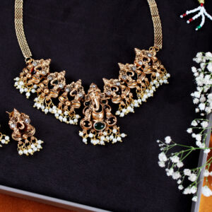 traditional gold plated ganesha temple necklace set
